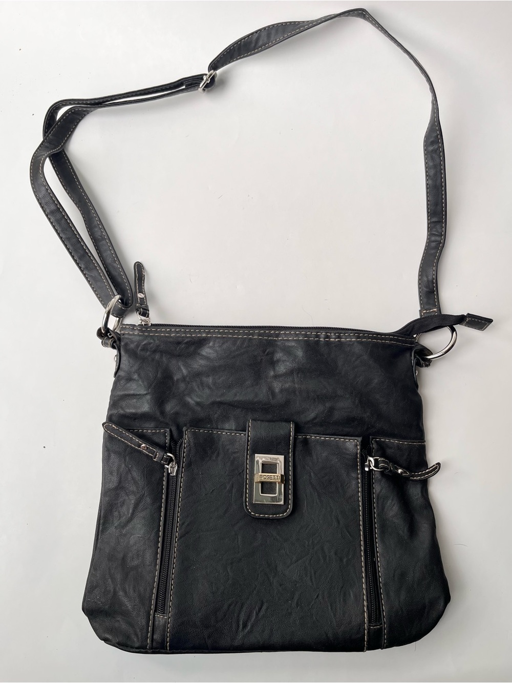 Rossetti Faux Leather Satchel Handbag Black w/ Gold And Silver Hardware